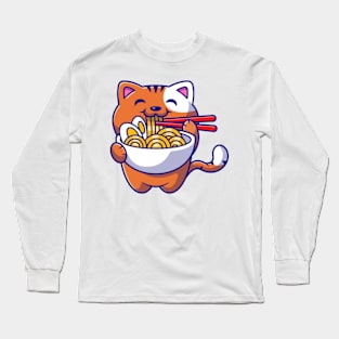 Cat eating Spaghetti Long Sleeve T-Shirt